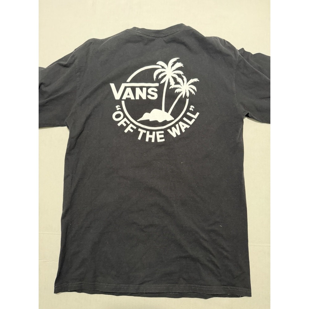 vans sk8 ls black tee, 'off the wall', men's medium t-shirt #1412